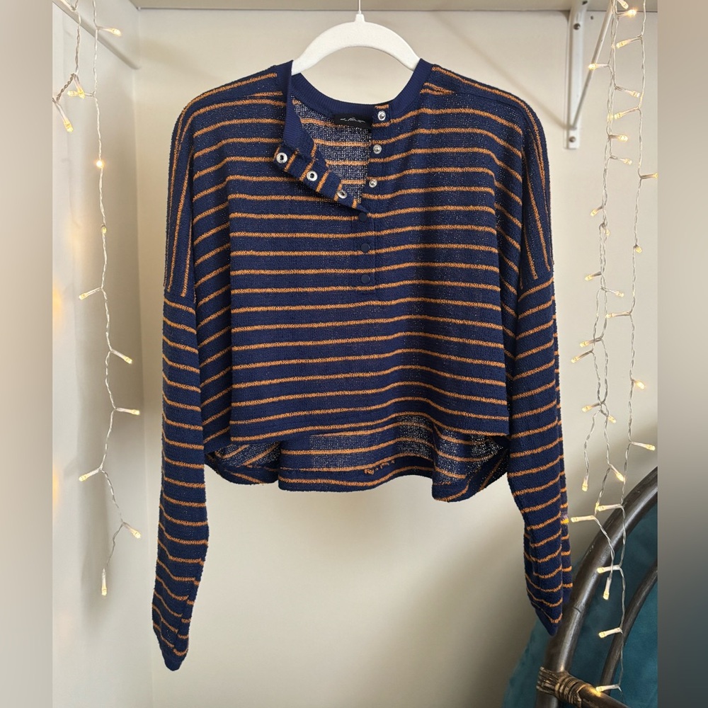 Out From Under for Urban Outfitters Navy and Orange Striped Cropped Sweater